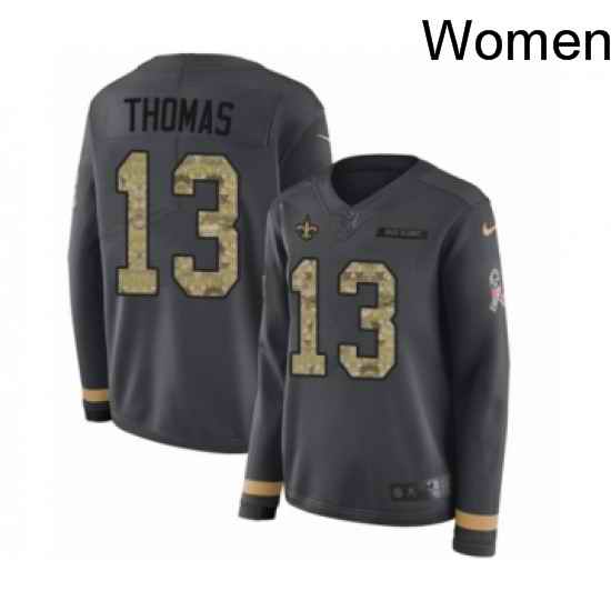 Womens Nike New Orleans Saints 13 Michael Thomas Limited Black Salute to Service Therma Long Sleeve NFL Jersey